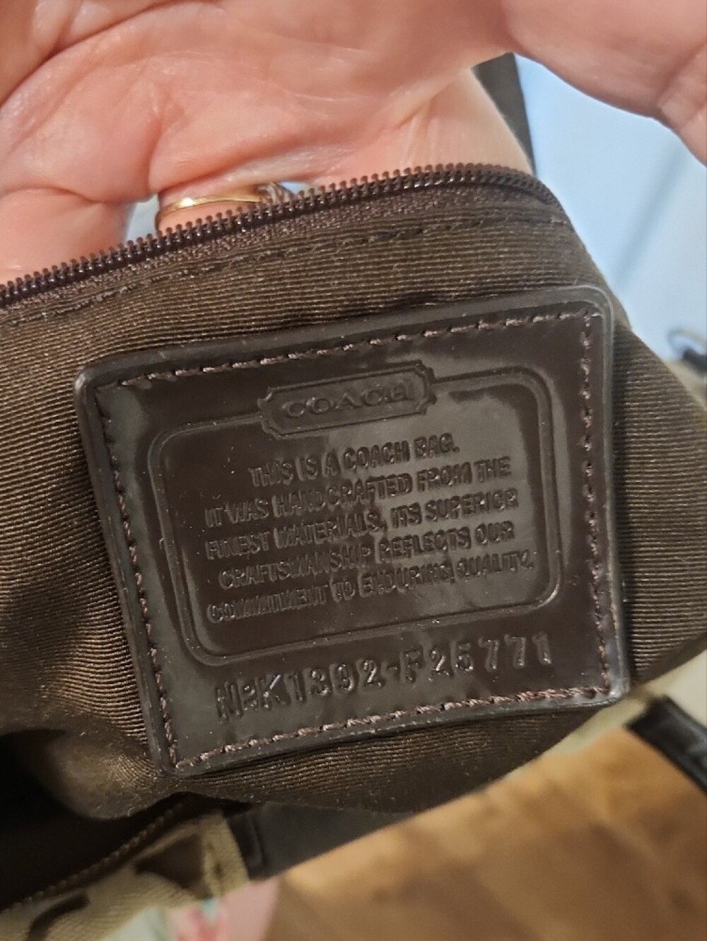 COACH Brown Signature Shoulder Tote with Dark Brown Trim - Picture 9 of 14